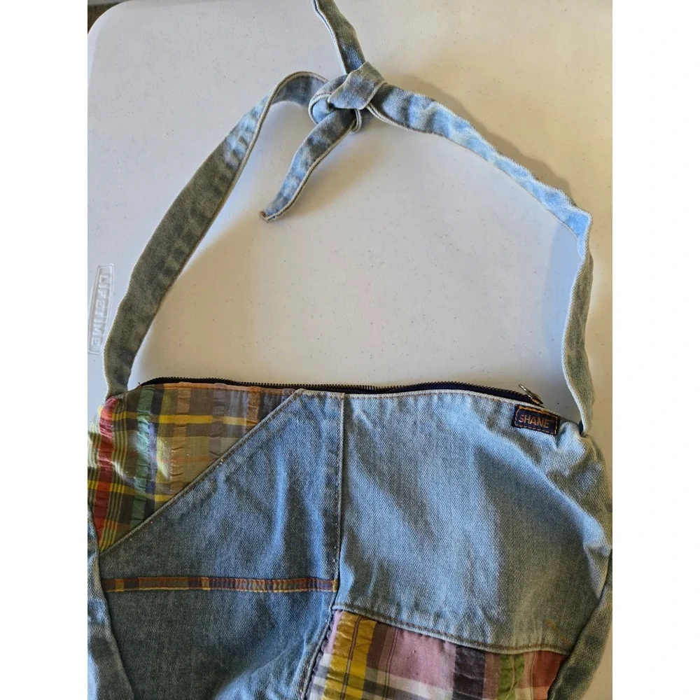 Vintage Shane Denim Shoulder Bag Plaid Patchwork Hobo Messenger Y2K Boho Purse